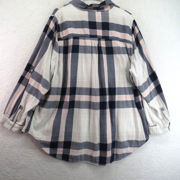 Lane Bryant Shirt Womens 22/24 Plaid Button Polka Dot Trim Roll Tab Sleeve - Picture 3 of 10